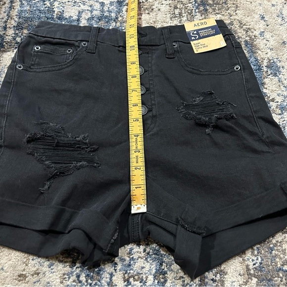 NWT Aeropostale Black Super High Rise Curvy Midi Distressed Jean Shorts Size 8 - Picture 7 of 8